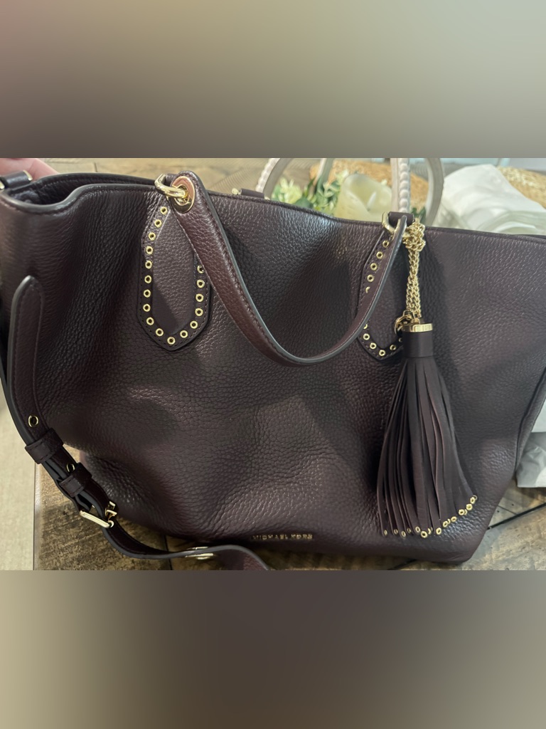 Michael Kors Pebbled Leather Tote In Deep Brown With Gold Accents Brooklyn Bag
